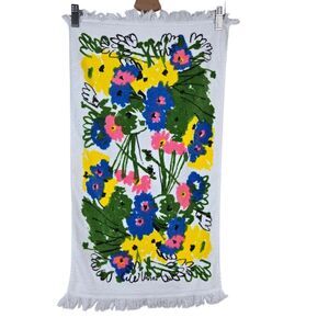 Vintage Vera Neumann Floral Hand Towel White Multicolor Spring 28" x 15"